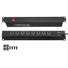 19" 1U PDU 8 Outlets Rack Mount Power Strip Surge Overload Protection