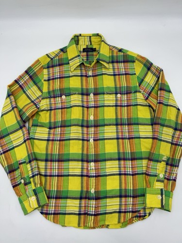 POLO Ralph Lauren Shirt 12 Womens Plaid Yellow Button Up Collar EUC