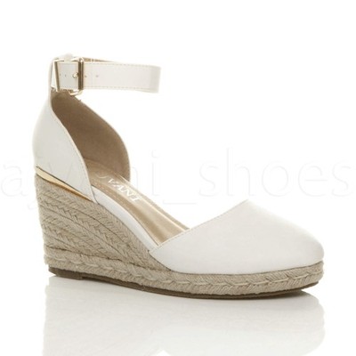 DAMEN HALBHOHER KEILABSATZ SCHNALLE KNÖCHELRIEMEN ESPADRILLE SANDALEN GRÖSSE