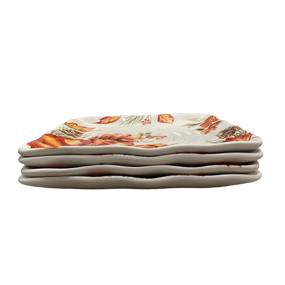 Maxcera FALL PUMPKINS Platos de Cena Cuadrados 11 pulgadas Cerámica Juego de 4 Acción de Gracias Foto 4 de 4