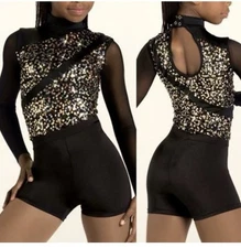 Weissman Showtime Black Sequins Biketard Dance Costume Girls Youth MC 10/12