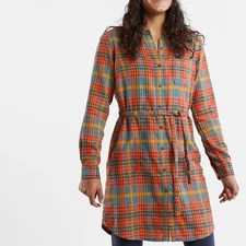 Toad & Co Plaiditude Hazel Plaid Flannel Shirtdress Large Cabincore Cozy Earthy