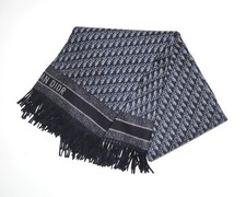 New! CHRISTIAN DIOR navy blue cashmer wool silk CD Oblique throw blanket 80"x55"