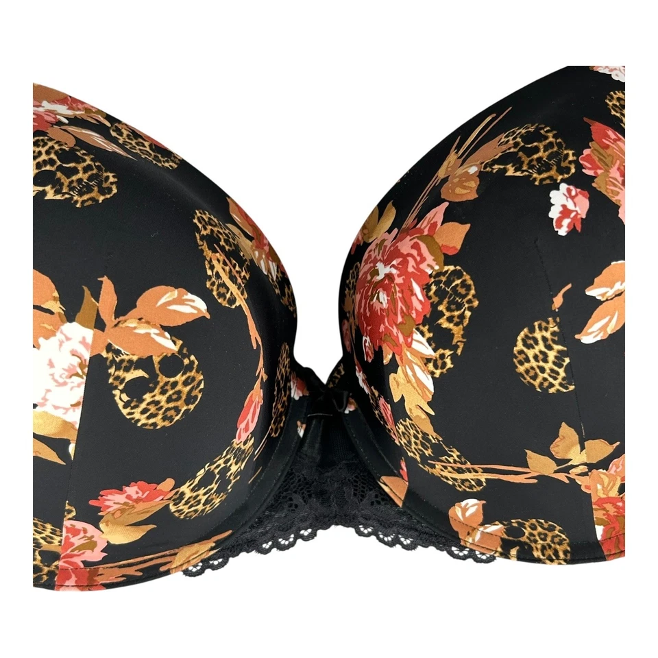Camiseta push up Torrid Curve 44C negra floral leopardo sujetador suavizante espalda 360 Foto 3 de 4