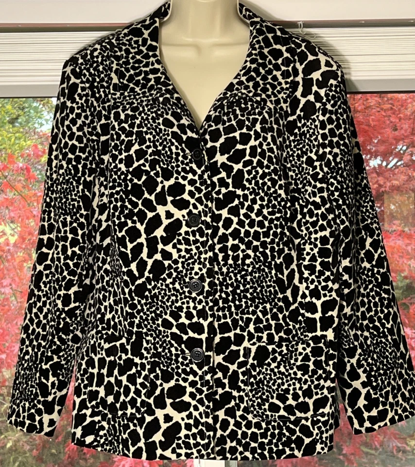 SUSAN GRAVER Women 1X Corduroy Jacket Blazer Animal Print Buttons Lined - Image 4 of 4