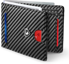 Men Slim Carbon Fiber Wallet RFID Blocking Minimalist Front Pocket Bifold Black