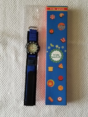 NWT My's Boy's Analog Watch Rotating Bezel Blue Canvas Band 6''-7'' Running