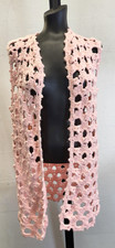Vintage Pink Crochet Vest Handmade M/L Retro Granny Chic Boho