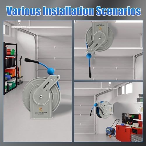 Pressure Washer Hose Reel with Hose, 1/4" × 60ft Retractable Power Washer Hose - Picture 5 of 6