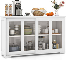 Armadietto Da Cucina Mobile Laterale Multiuso Con Ante Scorrevoli, in MDF E Vetr