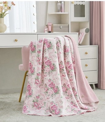 Paris Hilton Luxe Plush Oversized Reversible Croquette Floral Pink Throw