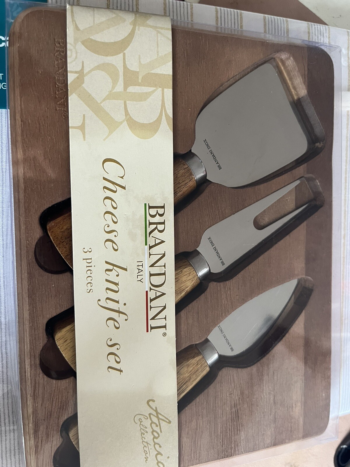 Brandani Italy Cheese Knife Set w Wood Cutting Board Acacia Collection 8x6x1 NIP eBay