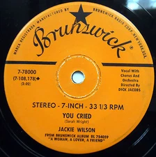 JACKIE WILSON 7" You Cried / Your One & Only Love RARE STEREO 33 1/3 Soul e6232