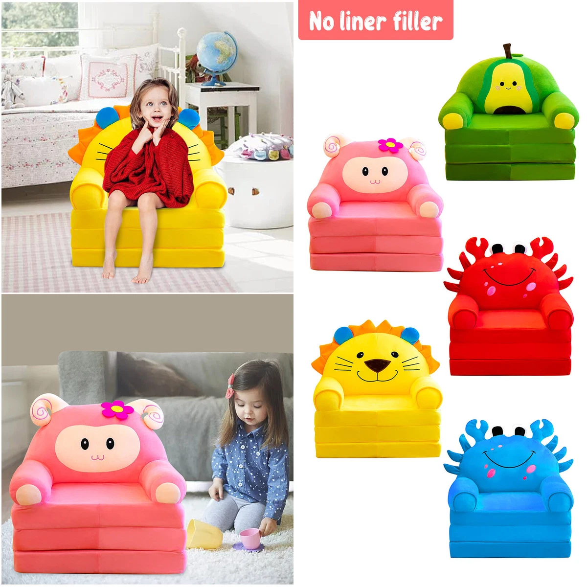 Plush Foldable Kids Sofa Backrest Armchair 2 In 1 Office Chair