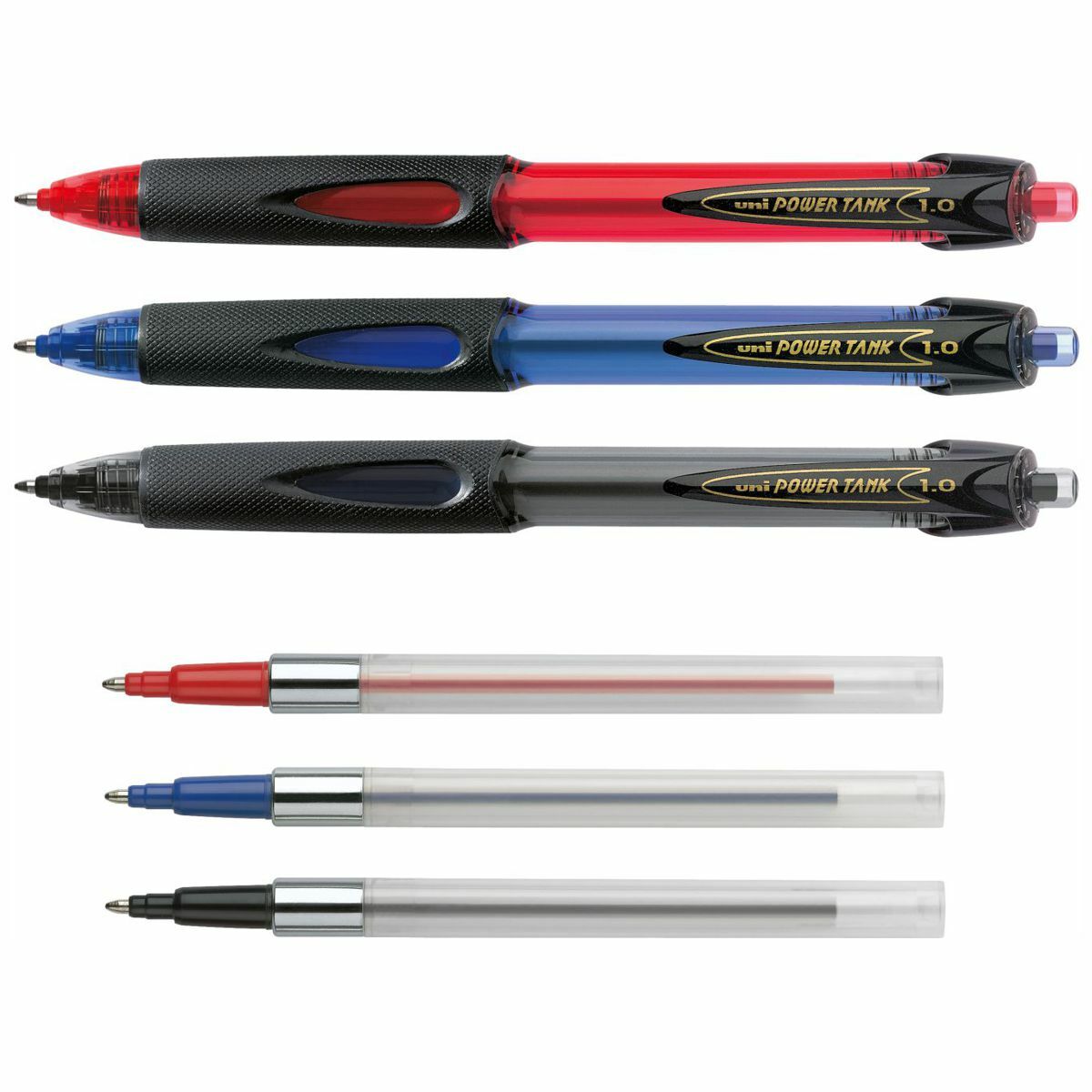 Uni-Ball SN-220 Power Tank - Penna a sfera retrattile, 1,0 mm, colore: bianco e nero, inchiostro nero, confezione da 2