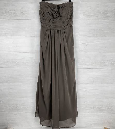 Monique Lhuillier Bridesmaid Gown Dress Size 12 Strapless Chiffon Gray Ruched - Picture 3 of 15
