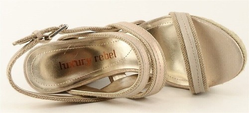$150 LUXURY REBEL JOLIE Gold Leather Fabric Designer Heels Sandals 6.5 EUR 37 - Picture 4 of 4