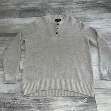 Vintage Eddie Bauer Men  s Chunky Knit Henley 100 Cotton Sweater - Beige L
