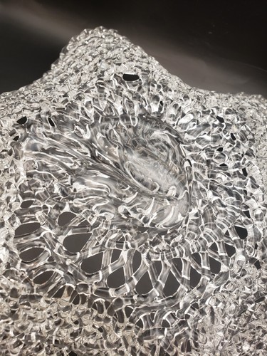 Art Glass Bowl Pierced Thread Pattern Hand Blown Bowl, 13" Inch - Picture 13 of 15