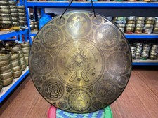 20" Special Solar Eclipse Face-Sculpted Tibetan Gong  Handmade Nepal Temple Gong
