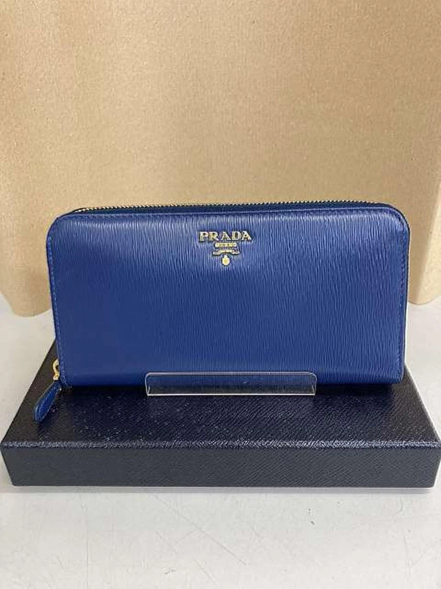 Authentic, pre-owned PRADA Long Zip Blue Saffiano Leather Wallet