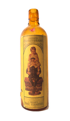Vintage Amber Glass 10.5  Medicine Bottle- Jayne s Expectorant-Full Label. Tonic