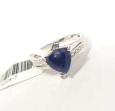 Genuine Sapphire Sterling Silver Ring with Diamonds Size 7