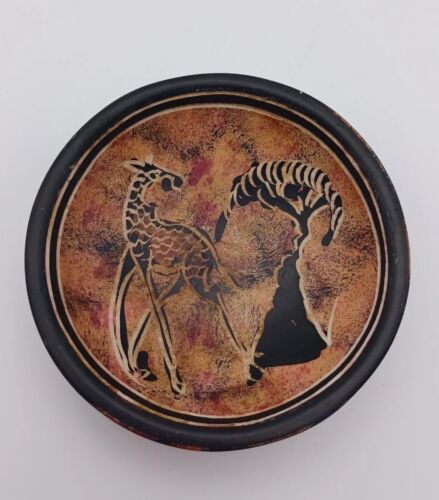 Soapstone Trinket Dish Bowl GIRAFFE Southern Africa Victorian Falls 4"  - Picture 1 of 5
