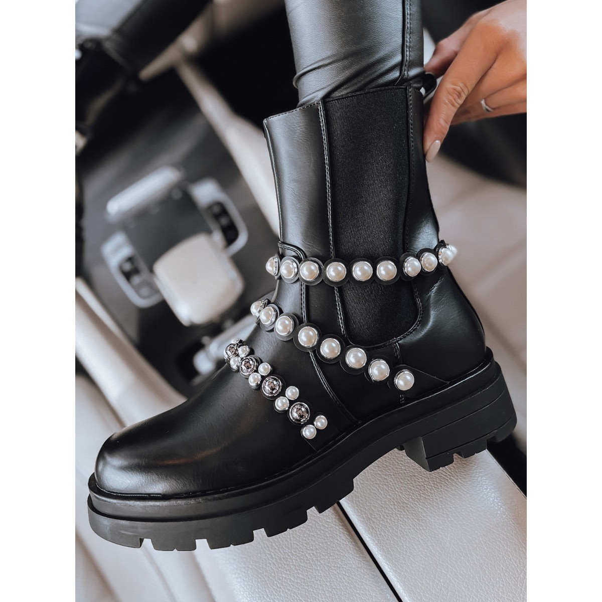 Women's ankle boots faux leather boots boots slip on boots shoes beads  Street