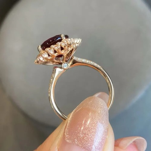 18K Gold Plated 925 Silver Natural Rubellite Cushion Cut Engagement Ring for Her - Picture 6 of 8
