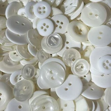 New! Mixed Lot WHITE Premium Buttons All Sizes For Embellishments