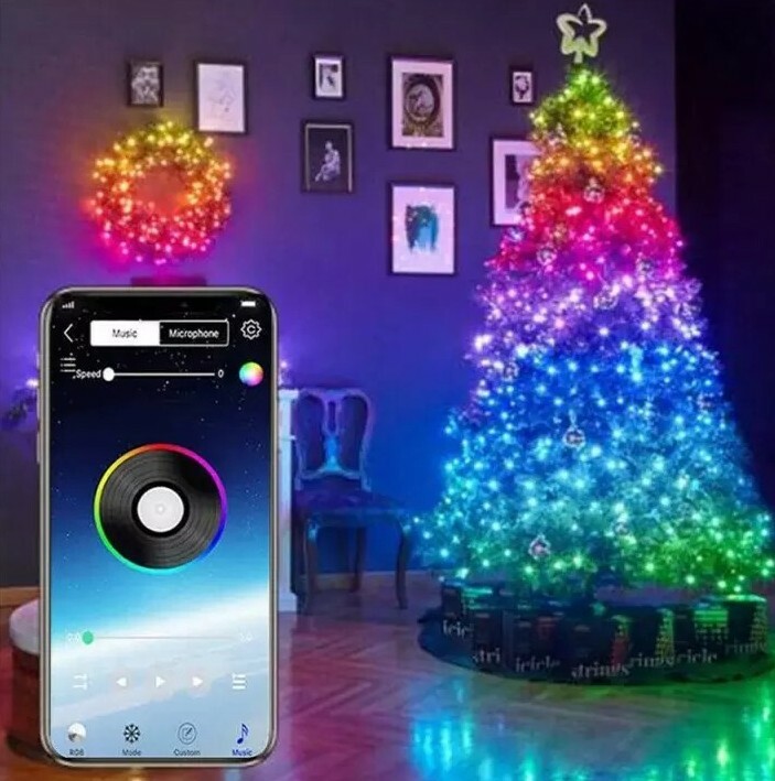 Guirlande LED Bluetooth 20 Mètres - Étanche, Multicolore, Contrôle Par Téléphone, Pour Noël Ou Décoration