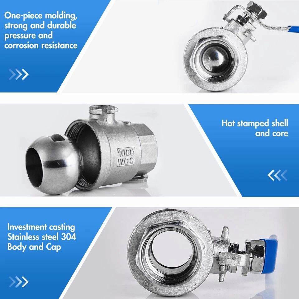 2P ,1/2" Ball Valve Full Port,316 Stainless Steel, 1000 WOG for Water, Oil,2PACK - Image 4 of 4