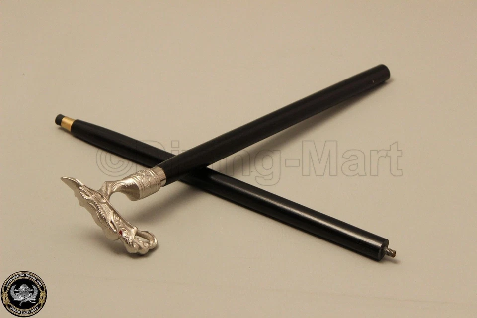 Bastón de madera antiguo para caminar con mango de cabeza de dragón de color plateado Foto 4 de 4