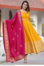 Beautiful Indian YELLOW ANARKALI LONG GOWN KURTA WITH BEAUTIFUL DUPATTA