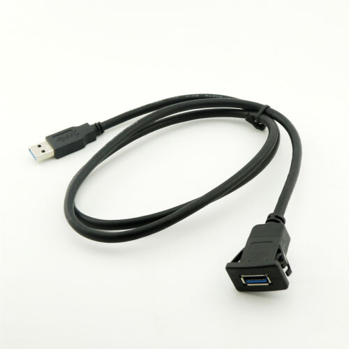 USB 3.0 A Male to Female Flush Panel Mount Cable for Car Motorcycle Dashboard 1m - Afbeelding 1 van 5