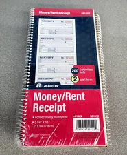5Pk Adams Money Receipt Book Spiral 2-Part 7-5/8"x11"  WE/CA SC1152PK