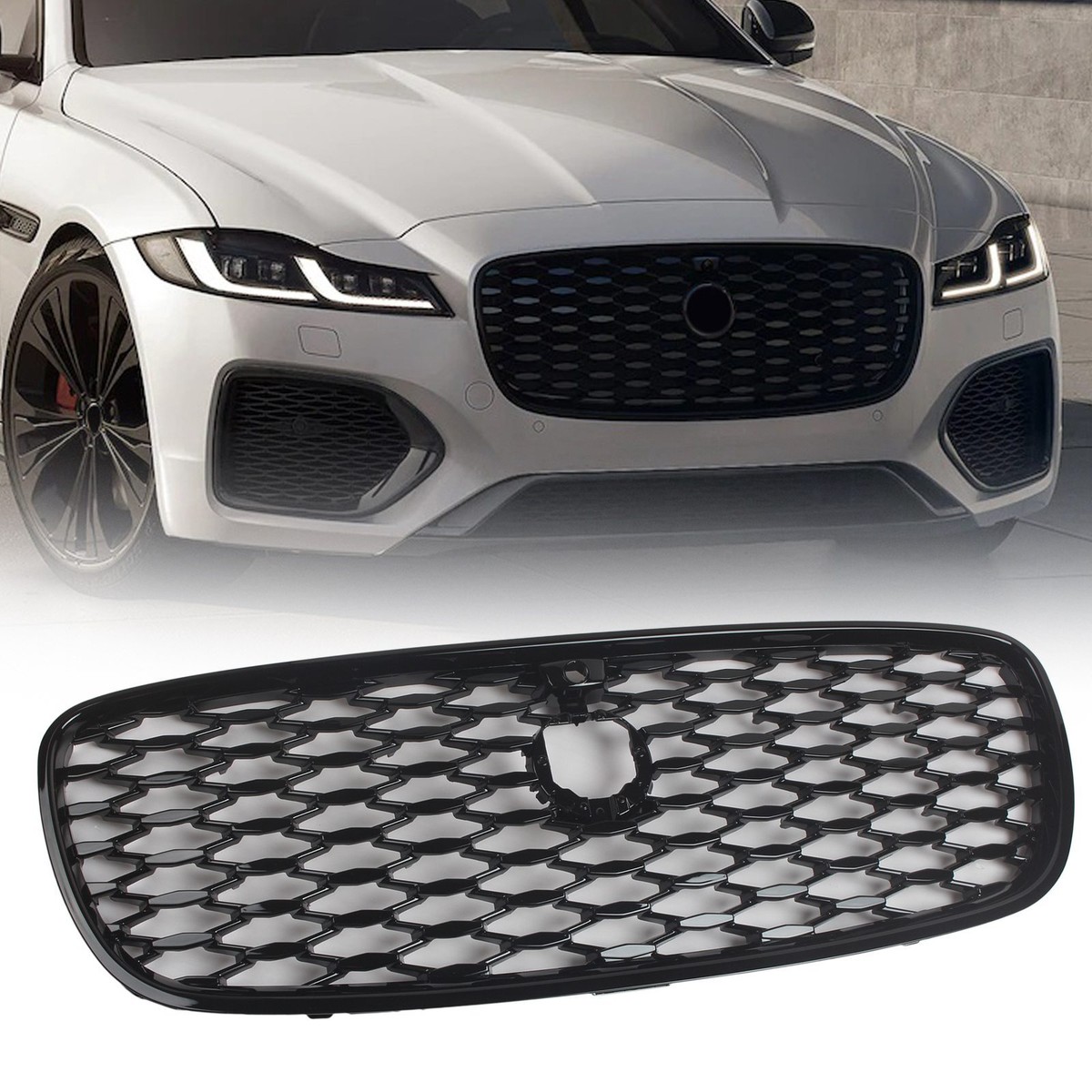 Gloss Black Front Upper Mesh Radiator Grille Grill For Jaguar XF