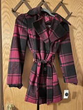 Joujou Pink And Black Plaid Peacoat