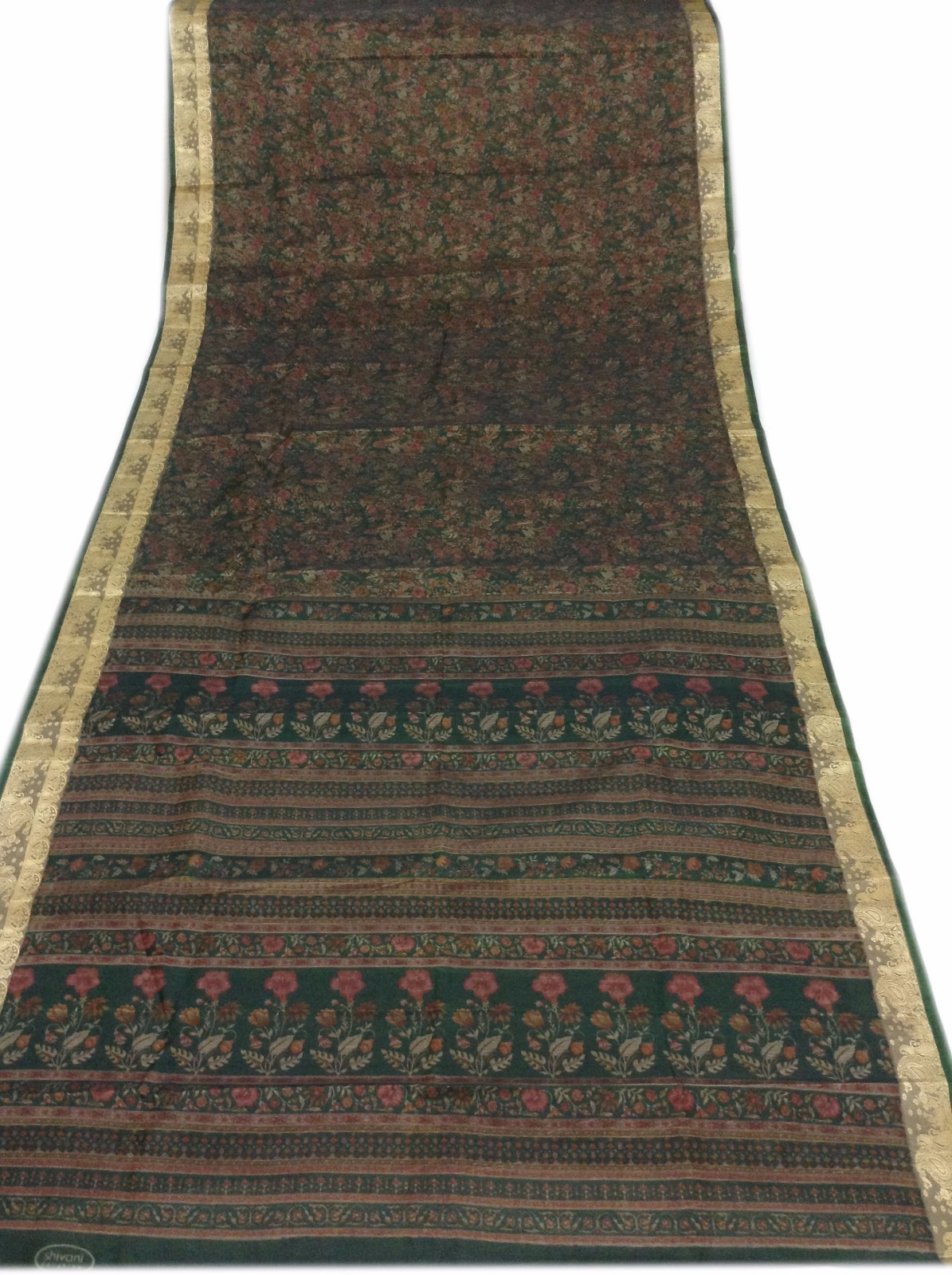 Om Vintage Indian Sari Art Silk Floral Printed Gr… - image 3