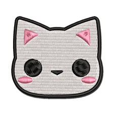 Charming Kawaii Chibi Cat Kitten Face Blushing Cheeks Embroidered Iron-On Patch
