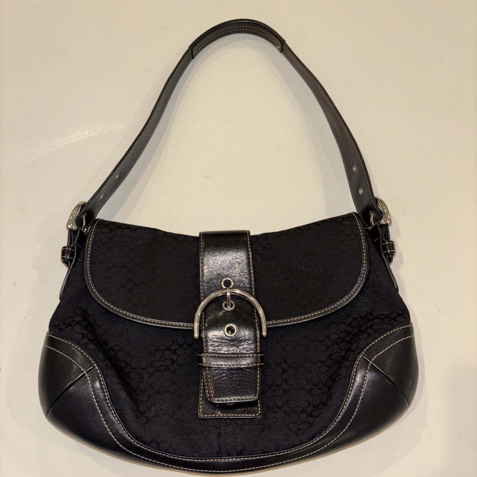 Coach Soho Hobo Shoulder Bag Black Canvas Leather