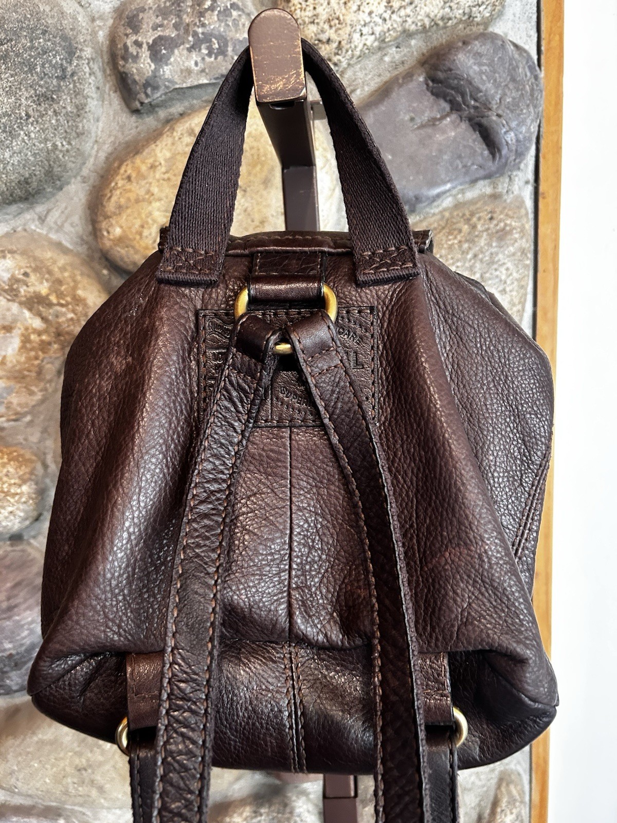 Fossil Small Brown Leather Drawstring Backpack Pu… - image 9