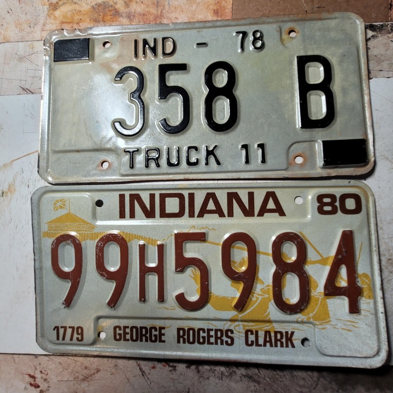 1978 Indiana truck license plate number 358 B And 1980 Indiana  99 H 5984
