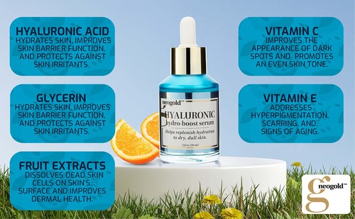 Neogold Hyaluronic Hydro Boost Serum Face Eyes Wrinkles, Age Spot-4 Pack - Picture 3 of 9
