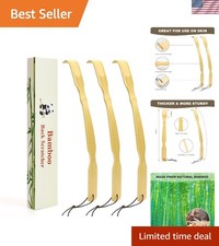 3 Pack Wooden Back Scratcher, 17 Inch Curved Long Handle Bamboo Back