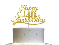 40th Anniversary Cake Topper Gold Glitter, 40 Wedding Anniversary Party Decor...