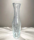 Vtg Blenko Hand Blown Glass Vase 64B Crackle Bud MCM. Mouth Glows! Joel Myers 9"