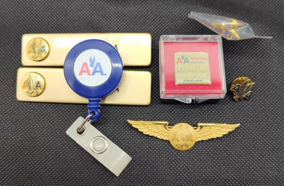 Vintage American Airlines Name Badges Wings Eagle APFA Boeing Pins & Badge Reel