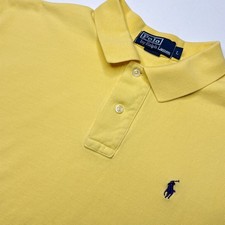 Polo Ralph Lauren Men's Yellow Cotton Knit Polo Shirt Size Large Purple Pony